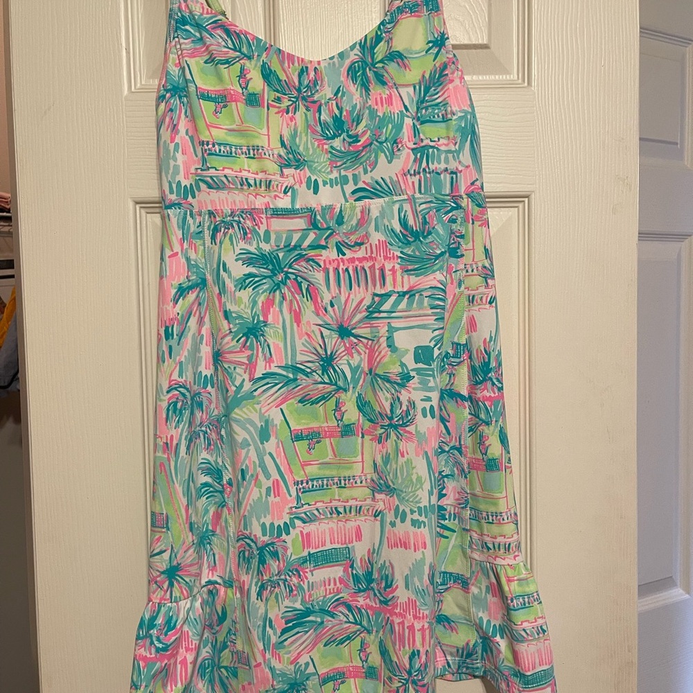 Lilly Pulitzer Pastel Palm Print Mini Dress in Teal, Pink & Lime